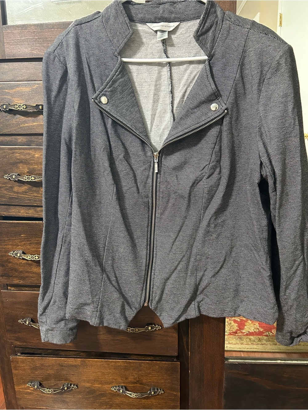Christopher & Banks Heather Gray Zip-Front Bomber Jacket
